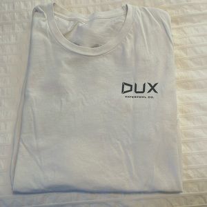 DUX waterfowl white t shirt size large small blemish on back